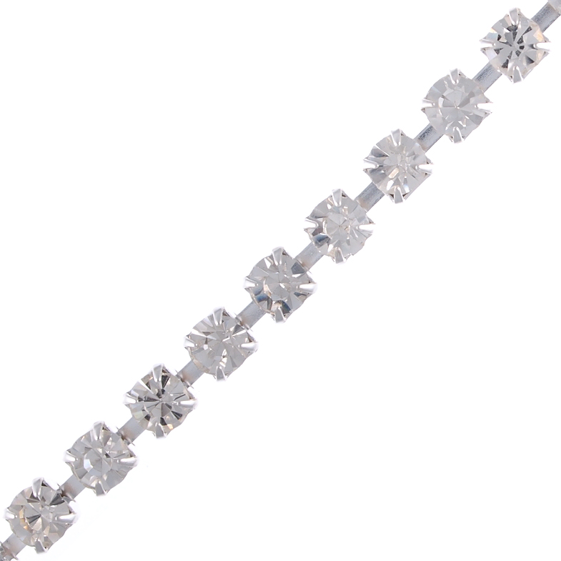 1 Row Rhinestone Chain, SS18 (4.4mm), Crystal/Silver (Per Yard)