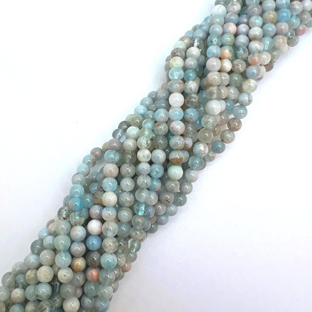 4mm Smooth Round, Aquamarine Gemstone Beads (16