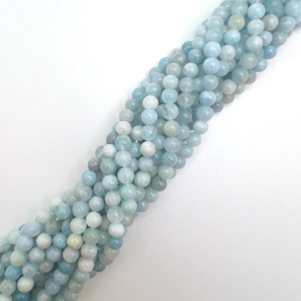 6mm Smooth Round, Aquamarine Gemstone Beads (16