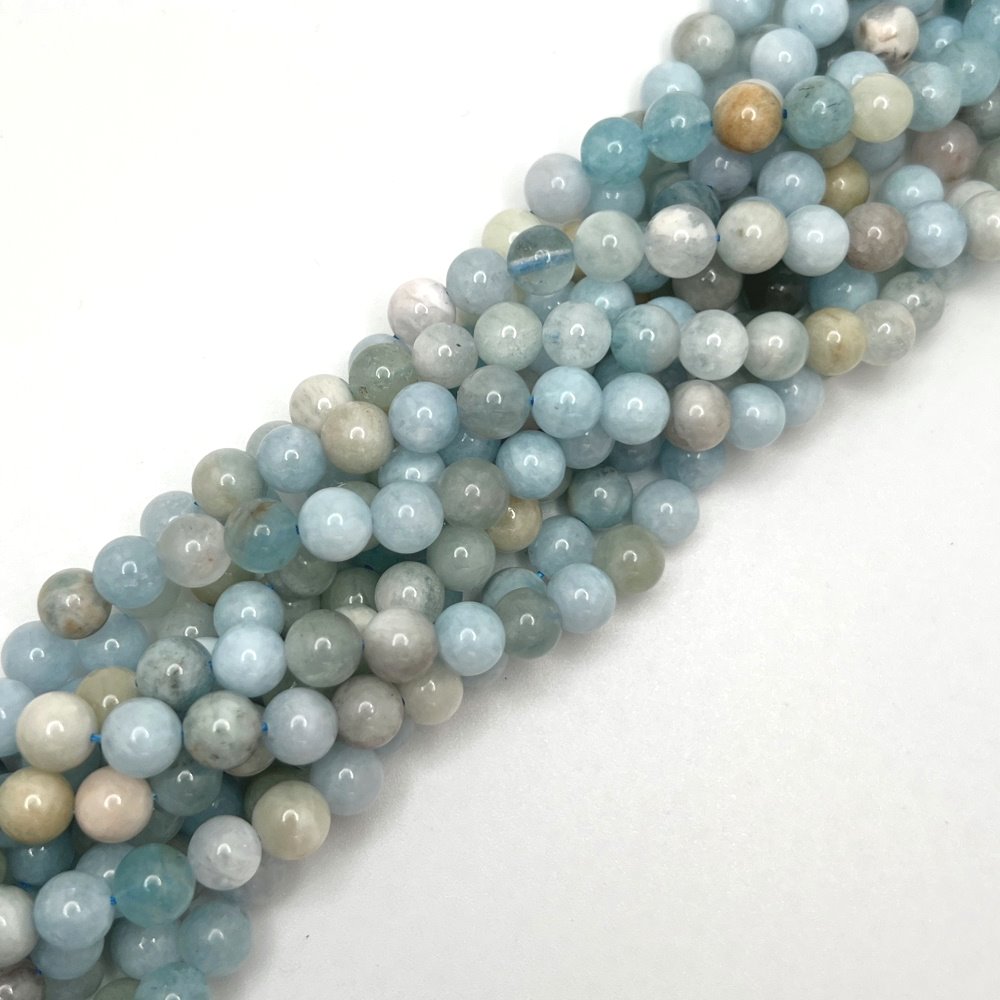 8mm Smooth Round, Aquamarine Gemstone Beads (16