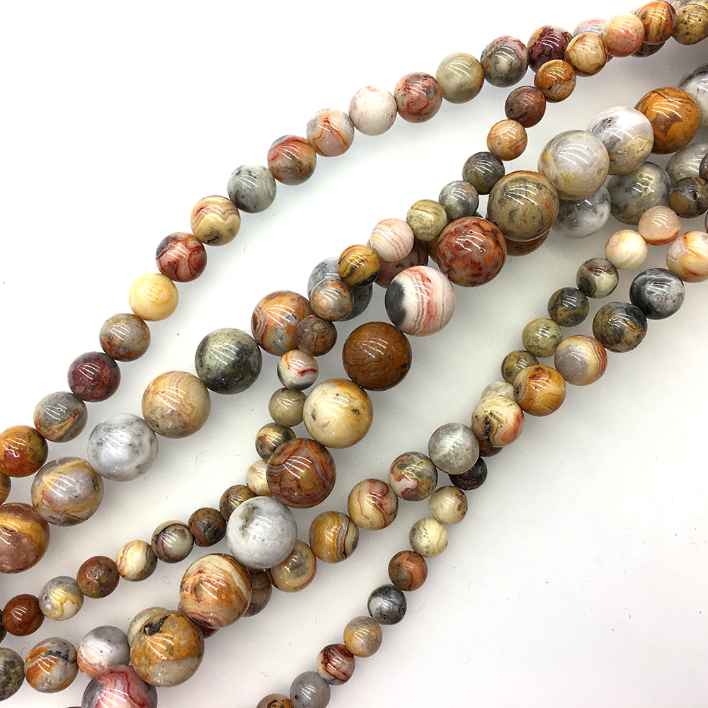 4mm Smooth Round, Crazy Lace Agate Beads (16