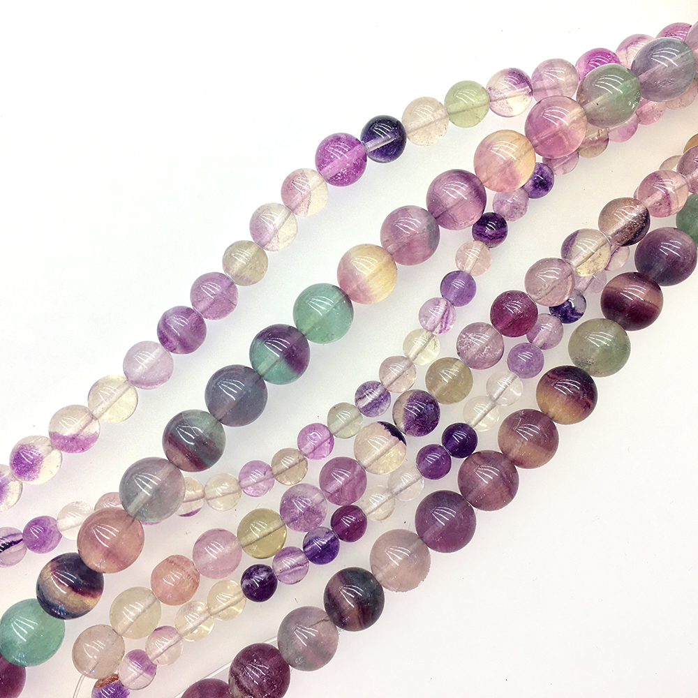 4mm Smooth Round, Rainbow Fluorite Beads (16