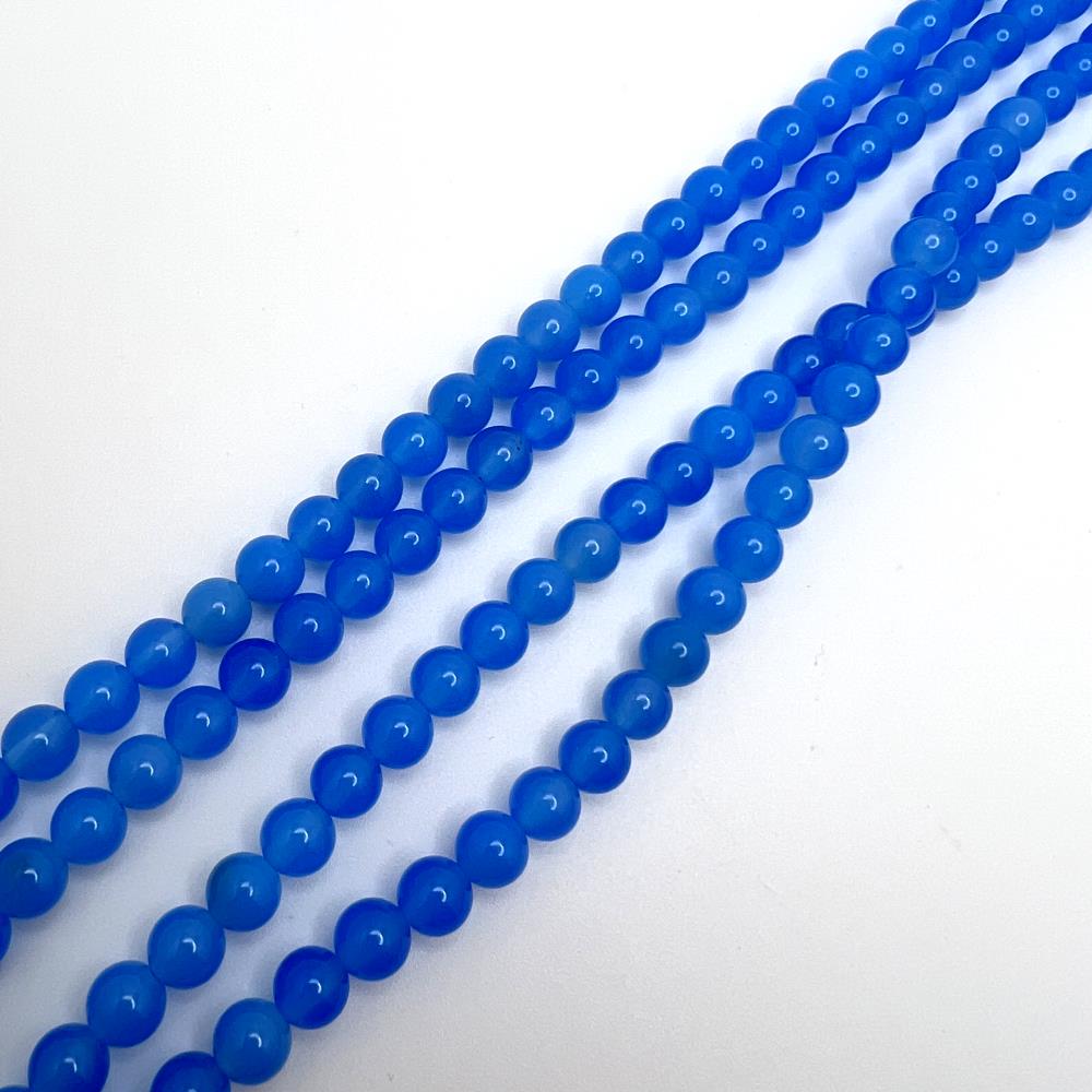 6mm Smooth Round, Blue Agate Beads (16
