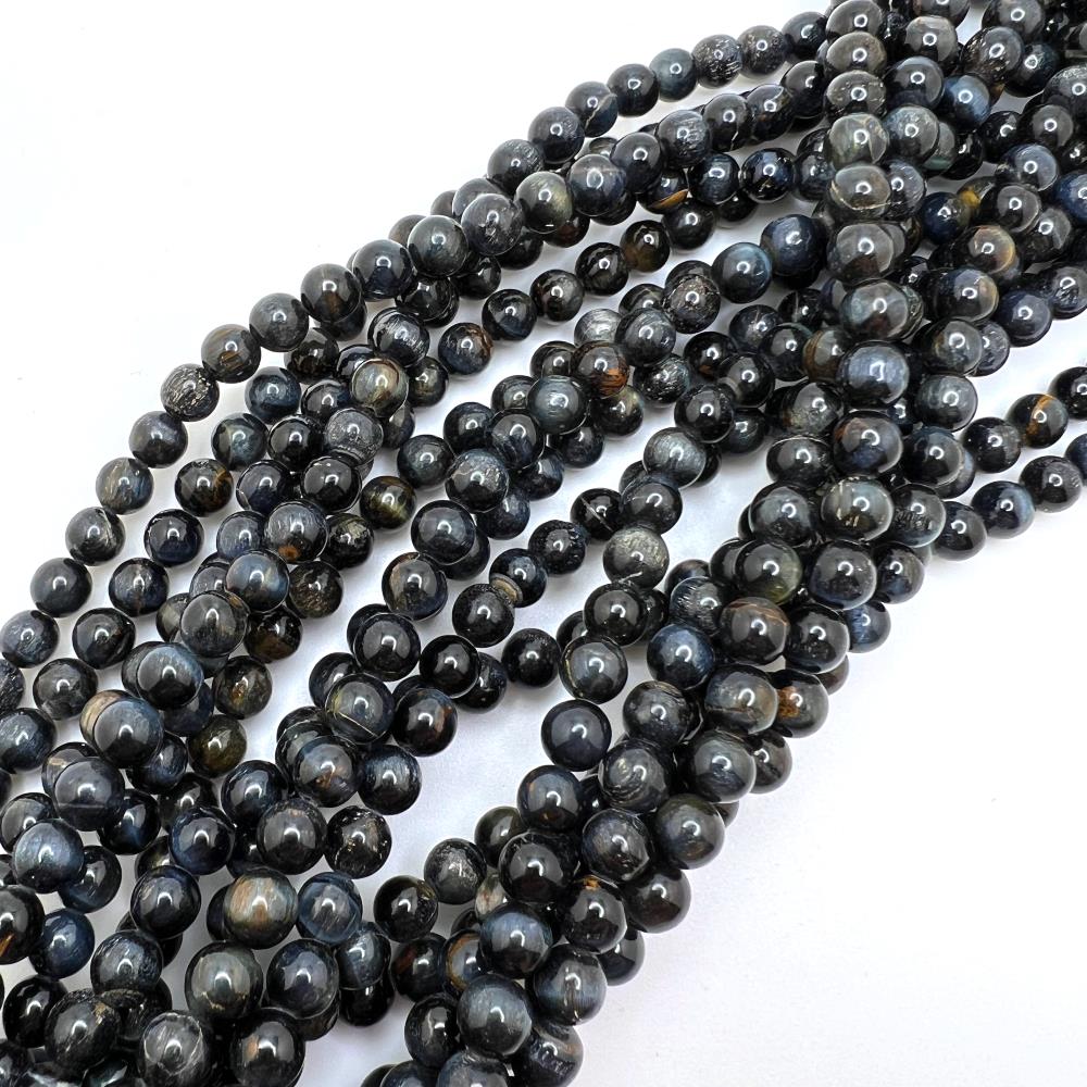 6mm Smooth Round, Blue Tiger Eye Bead (16