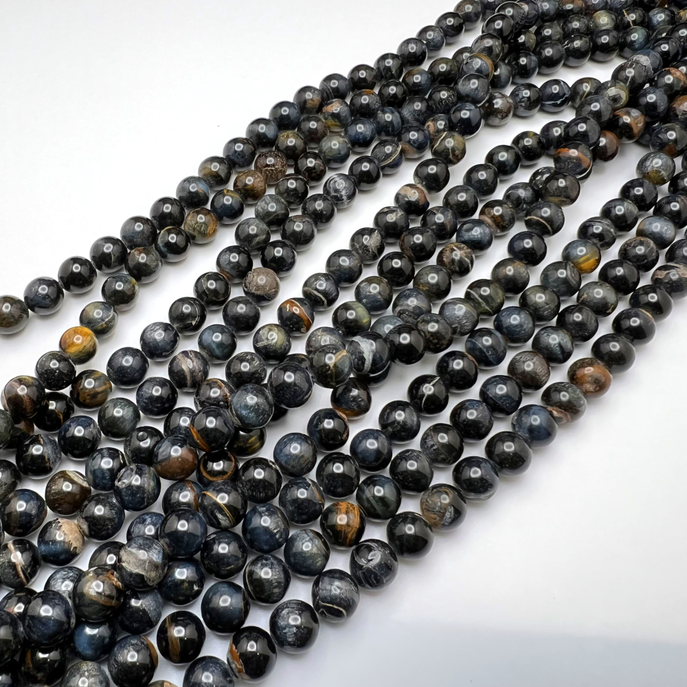 8mm Smooth Round, Blue Tiger Eye Bead (16