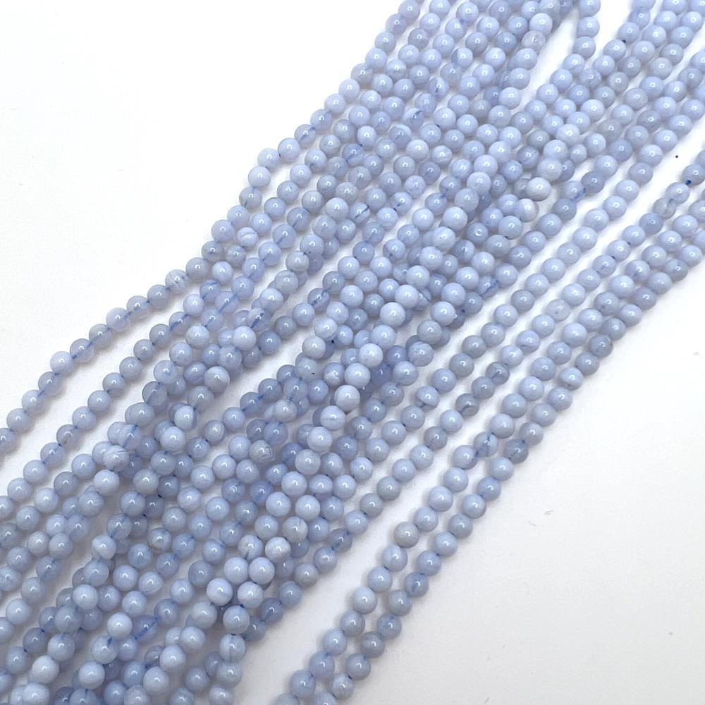 3mm Smooth Round, Blue Lace Agate Beads (16