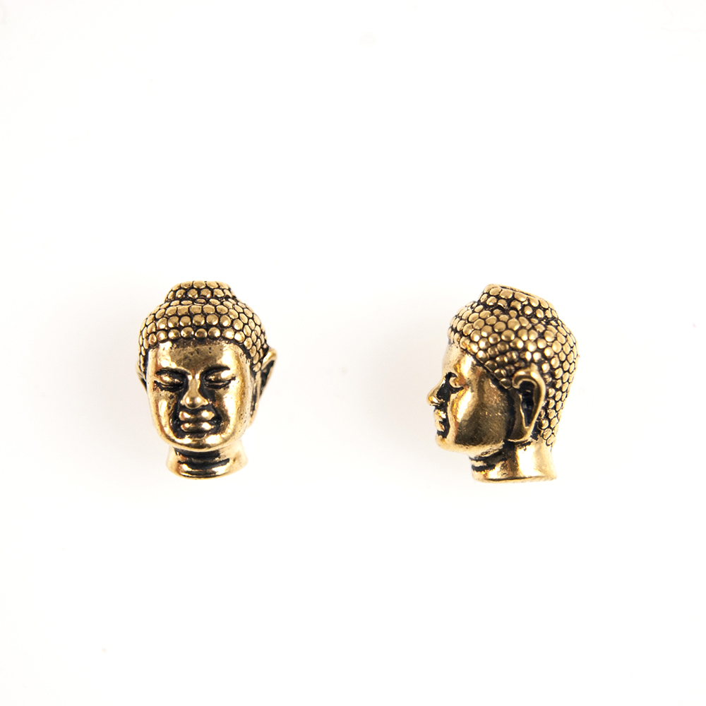 Buddha Head Beads - Antique Gold Plate - 9.5 x 13mm, 2.5mm Hole  (3 Pieces)	
