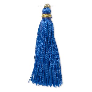 Faux Silk Tassel with Gold-Finished Copper Loop, Blue, 1-3/4 to 2