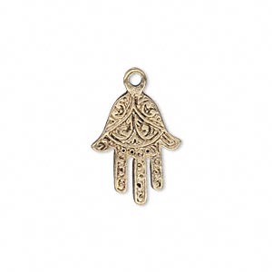 Hamsa/Fatima Hand Drop Charm, Antiqued Gold-Finished Pewter (Zinc-based alloy), 18x14mm (10 Pieces)