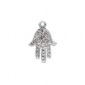 Hamsa/Fatima Hand Drop Charm, Antiqued Silver-Plated Pewter (Zinc-based alloy), 18x14mm (10 Pieces)