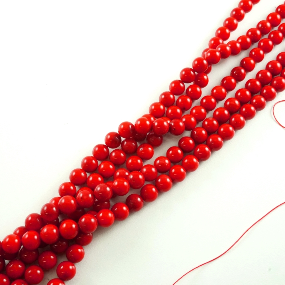 6mm Smooth Round, Red Coral Bamboo Beads (16
