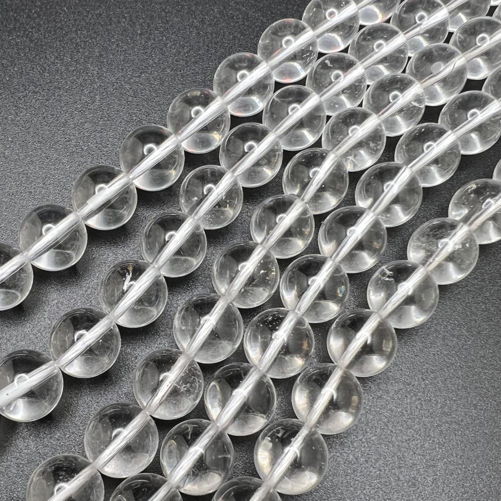12mm Smooth Round, Natural Crystal Quartz Beads (16