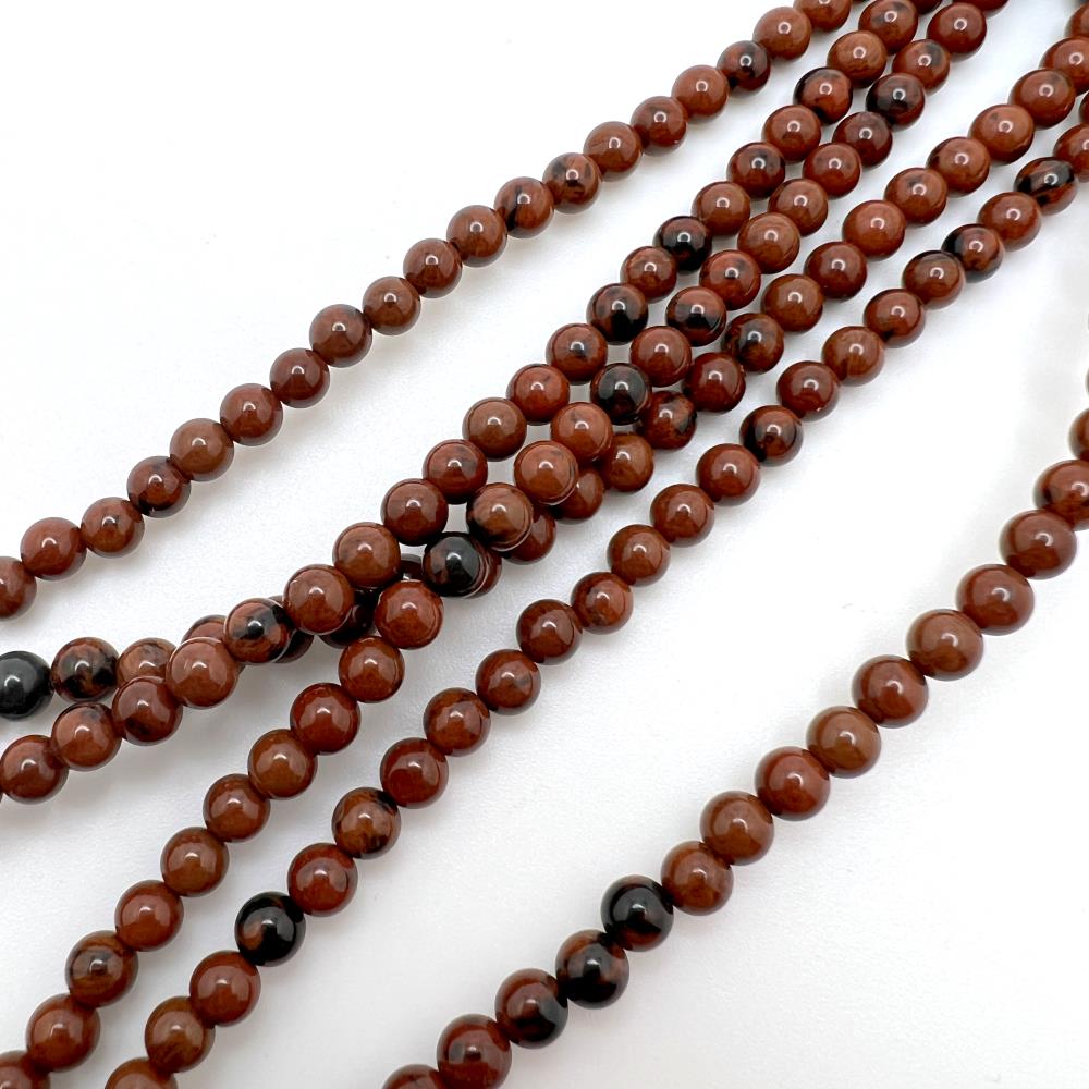 4mm Smooth Round, Mahogany Obsidian Beads (16