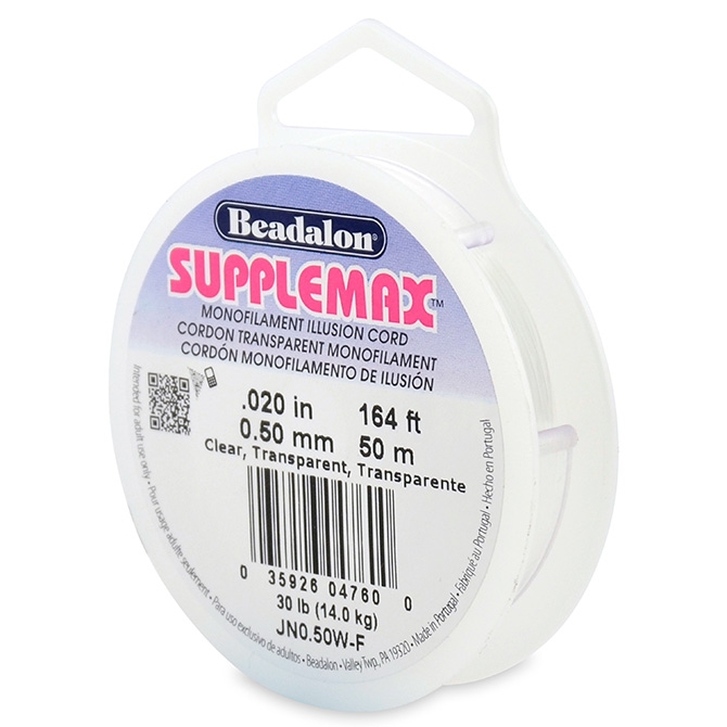 SuppleMax Monofilament Cord, 0.50mm (.020in, 20-25lb), Clear, 50 Meters (164 ft)