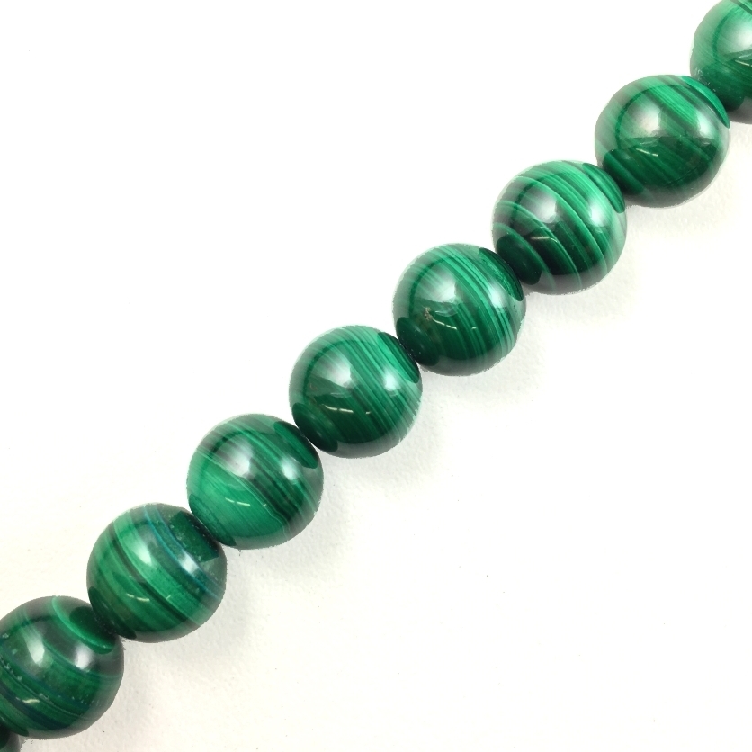 10mm Smooth Round, Natural Malachite Beads (16