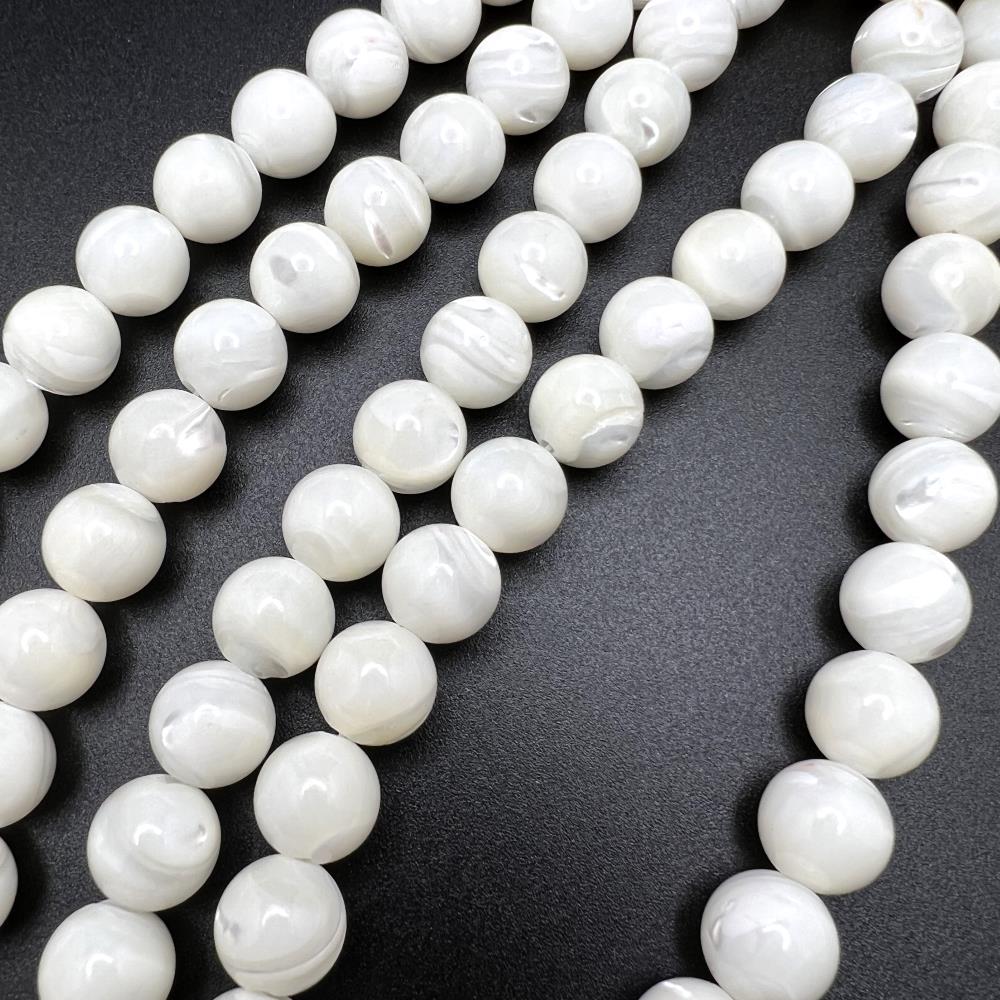 12mm Smooth Round, White MOP (Mother of Pearl) Beads (16