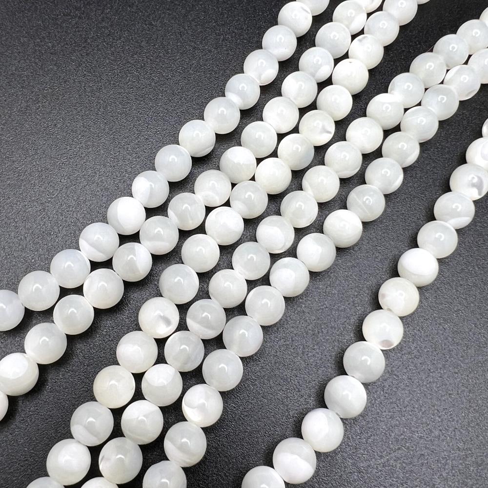 6mm Smooth Round, White MOP (Mother of Pearl) Beads (16