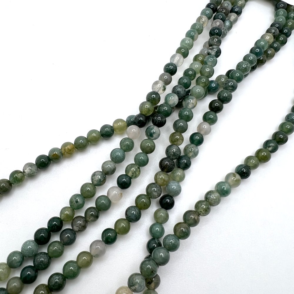 3mm Smooth Round, Moss Agate Beads (16