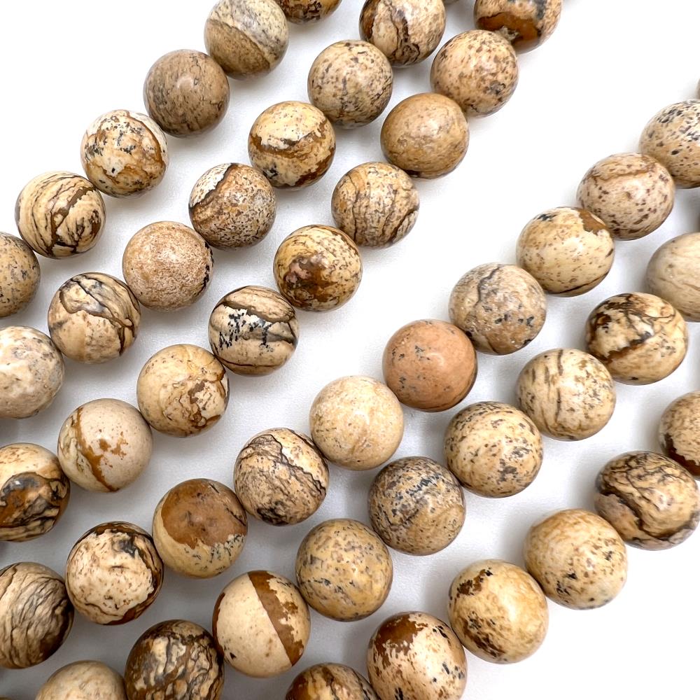 10mm Smooth Round, Picture Jasper Beads (16