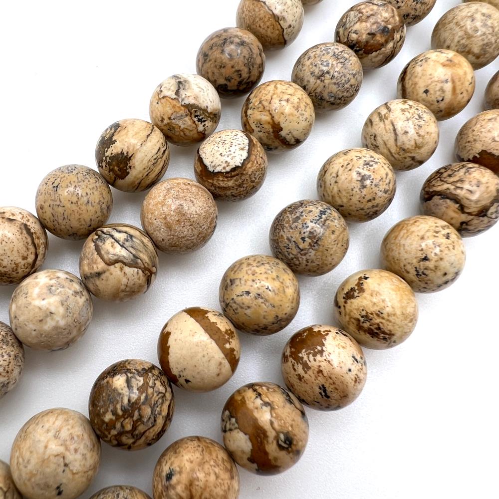 12mm Smooth Round, Picture Jasper Beads (16