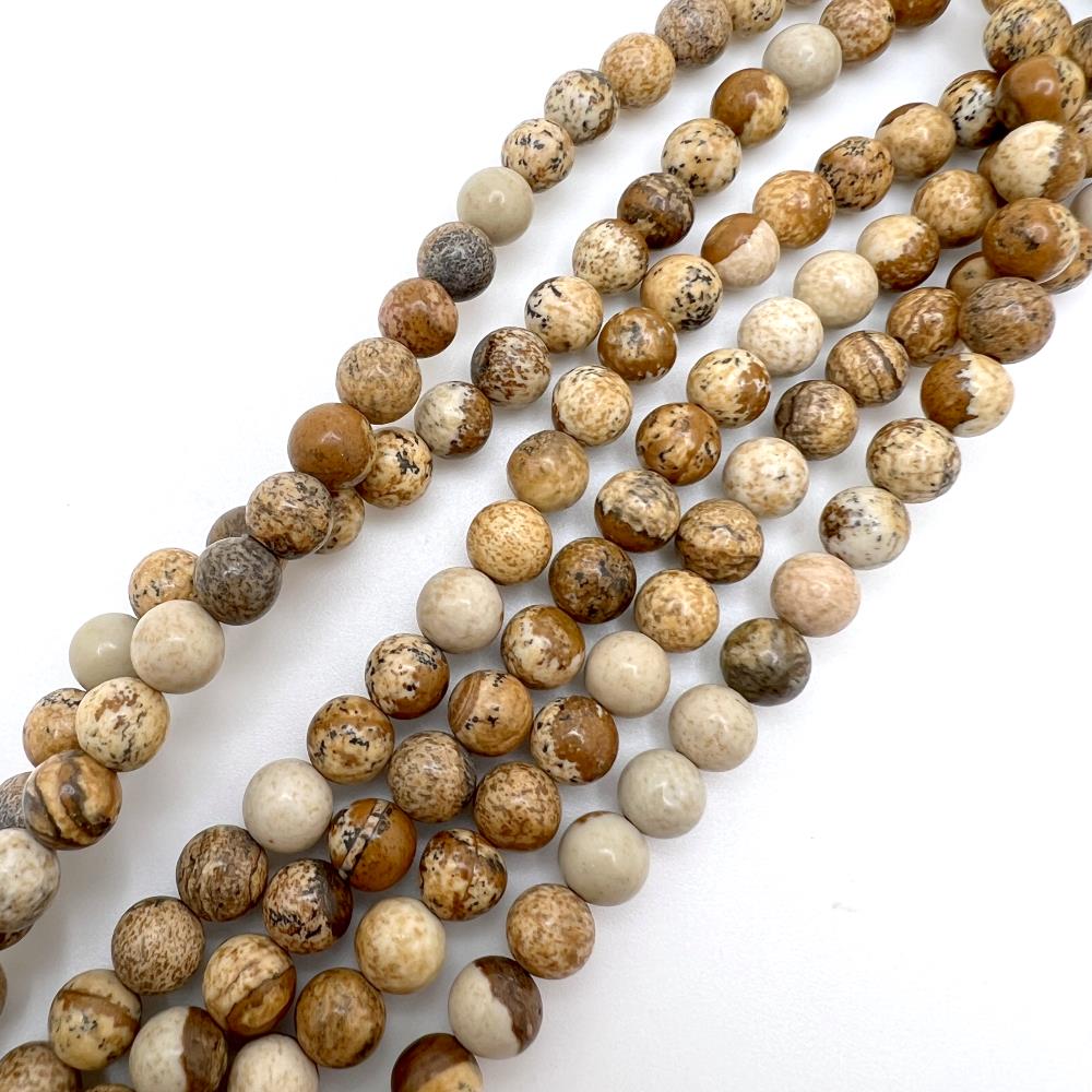 6mm Smooth Round, Picture Jasper Beads (16