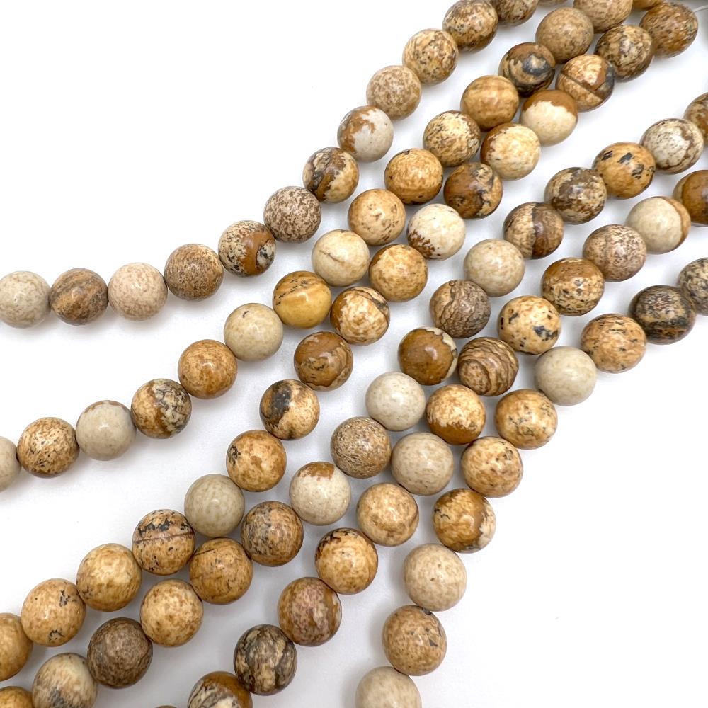 8mm Smooth Round, Picture Jasper Beads (16