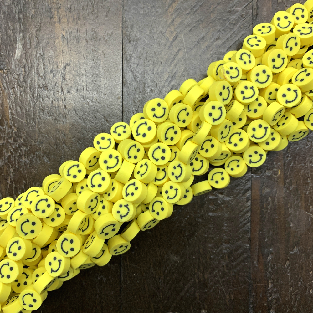 Polymer Clay Beads, Smiley Faces, Yellow (16