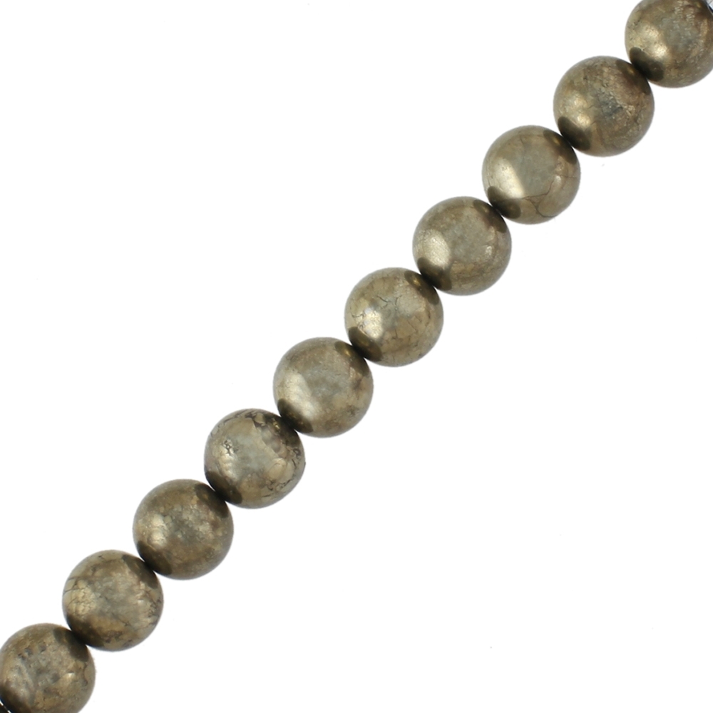 8mm Smooth Round, Pyrite Beads (16
