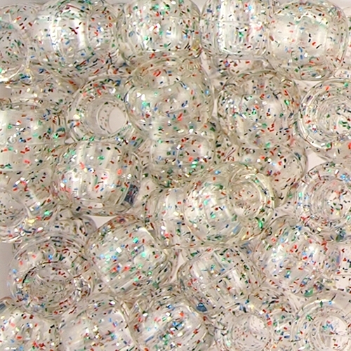 Pony Beads, 9x6mm, Transparent Glitter Rainbow (650 Pieces)