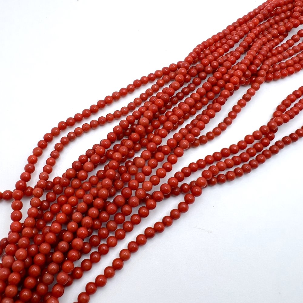 3mm Smooth Round, Red Coral Bamboo Beads (16