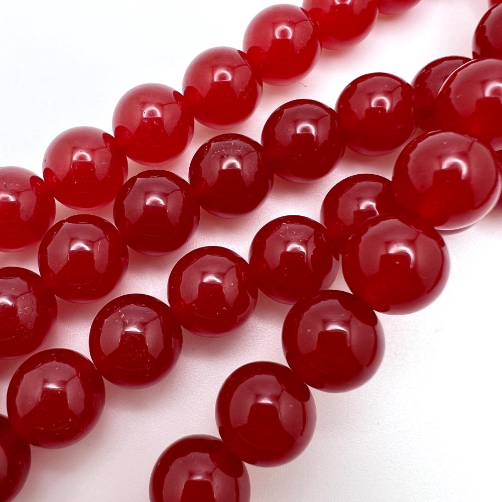 12mm Smooth Round, Red Jade Beads (16