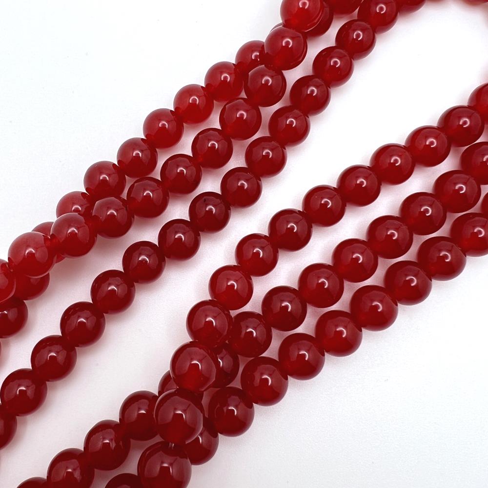 8mm Smooth Round, Red Jade Beads (16