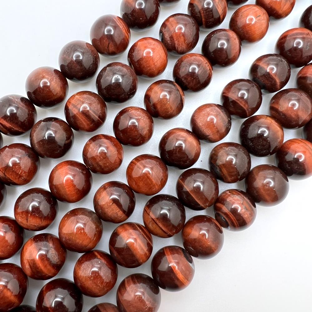 12mm Smooth Round, Red Tiger Eye Beads (16