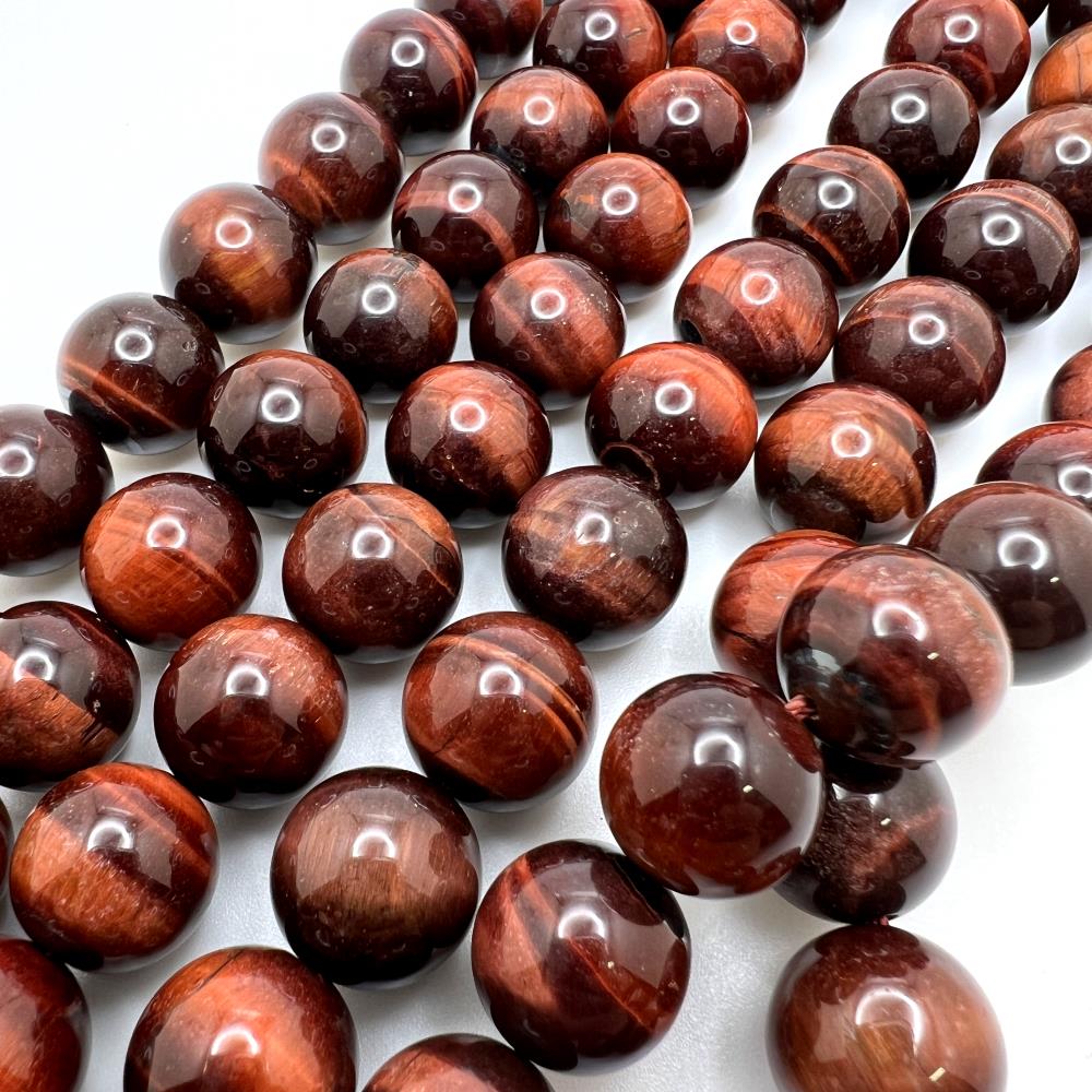 14mm Smooth Round, Red Tiger Eye Beads (16