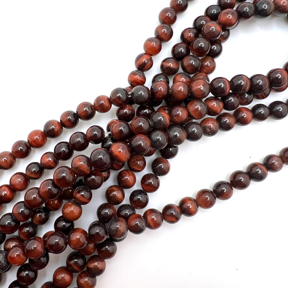 6mm Smooth Round, Red Tiger Eye Beads (16