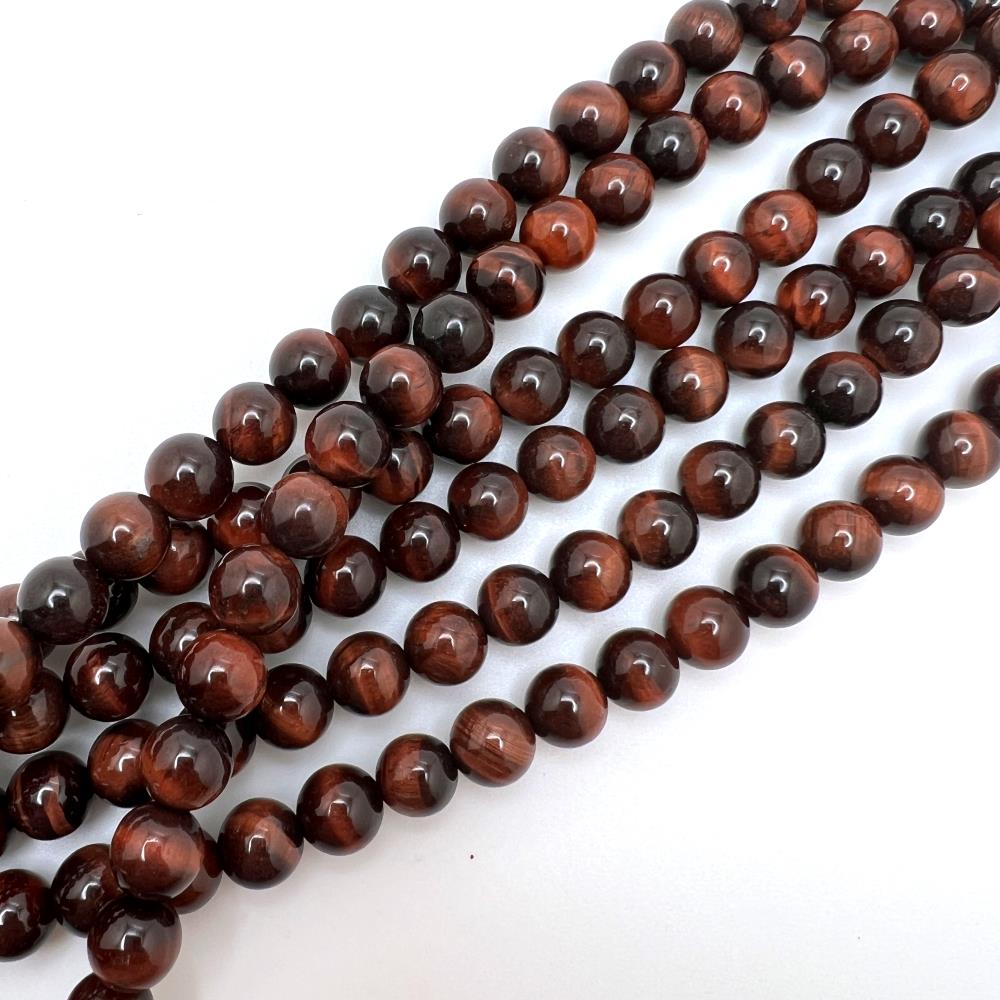 8mm Smooth Round, Red Tiger Eye Beads (16