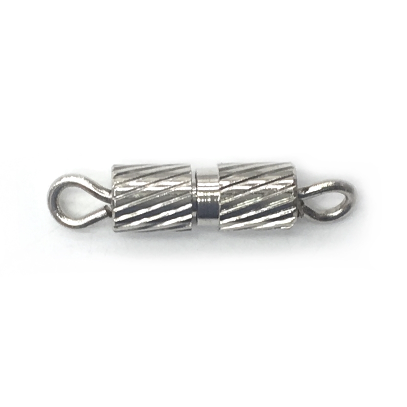 8mm Diagonal Ribbed Barrel Screw Clasp, Silver-Plated (36 Pieces)