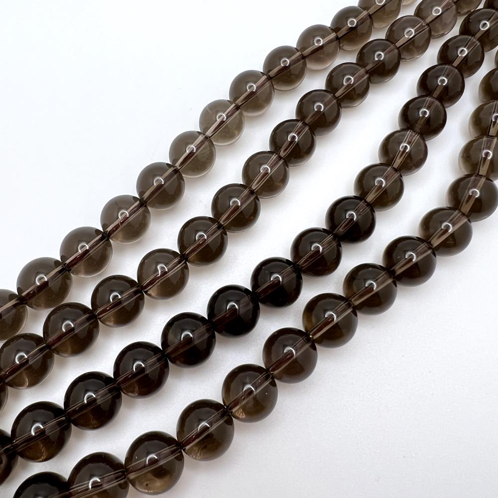 10mm Smooth Round, Smokey Quartz Beads (16