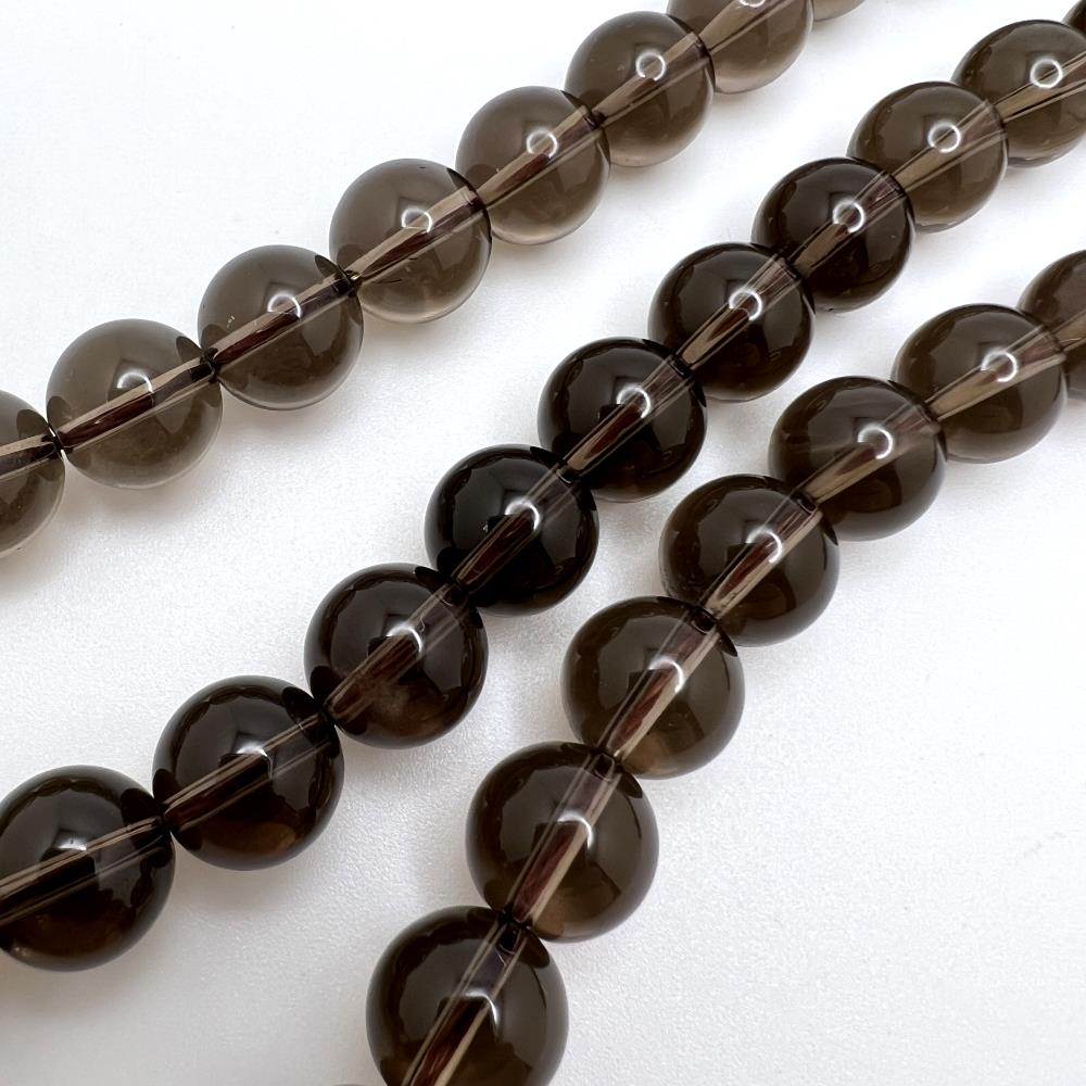 12mm Smooth Round, Smokey Quartz Beads (16