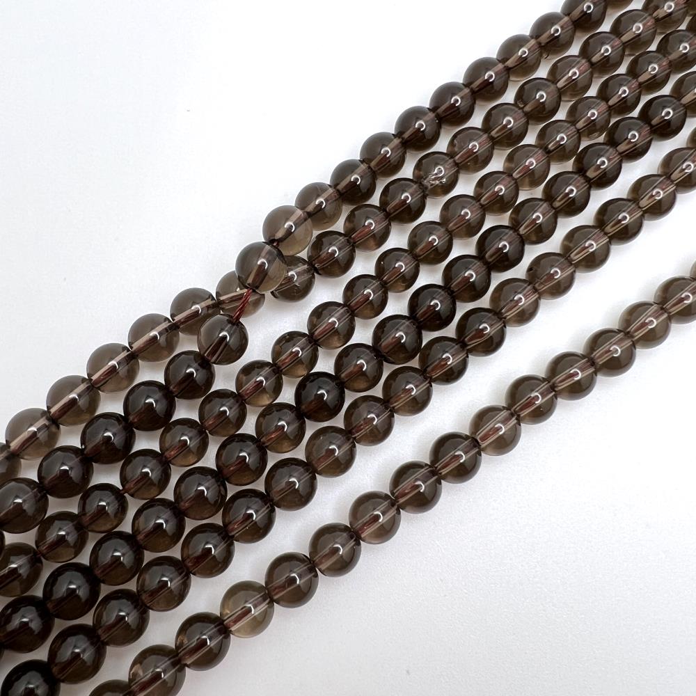 6mm Smooth Round, Smokey Quartz Beads (16