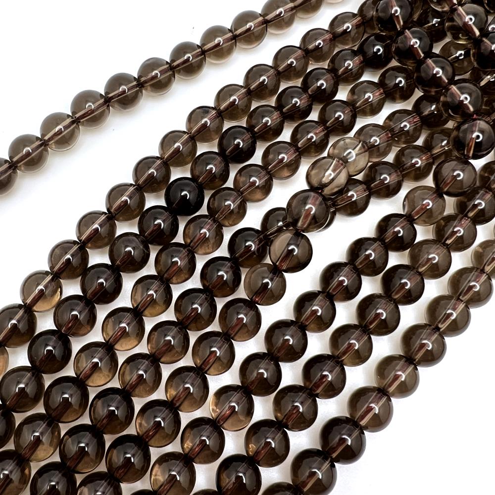8mm Smooth Round, Smokey Quartz Beads (16