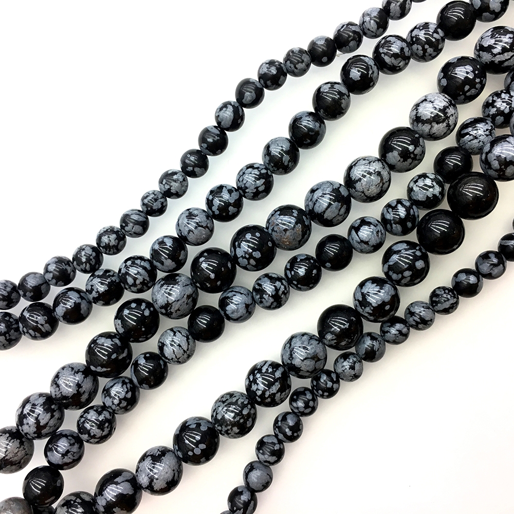 10mm Smooth Round, Snowflake Obsidian Beads (16