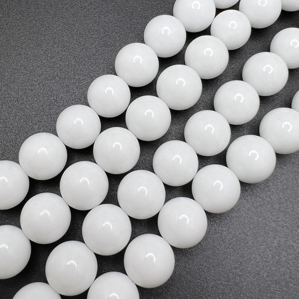 12mm Smooth Round, White Quartz Beads (16