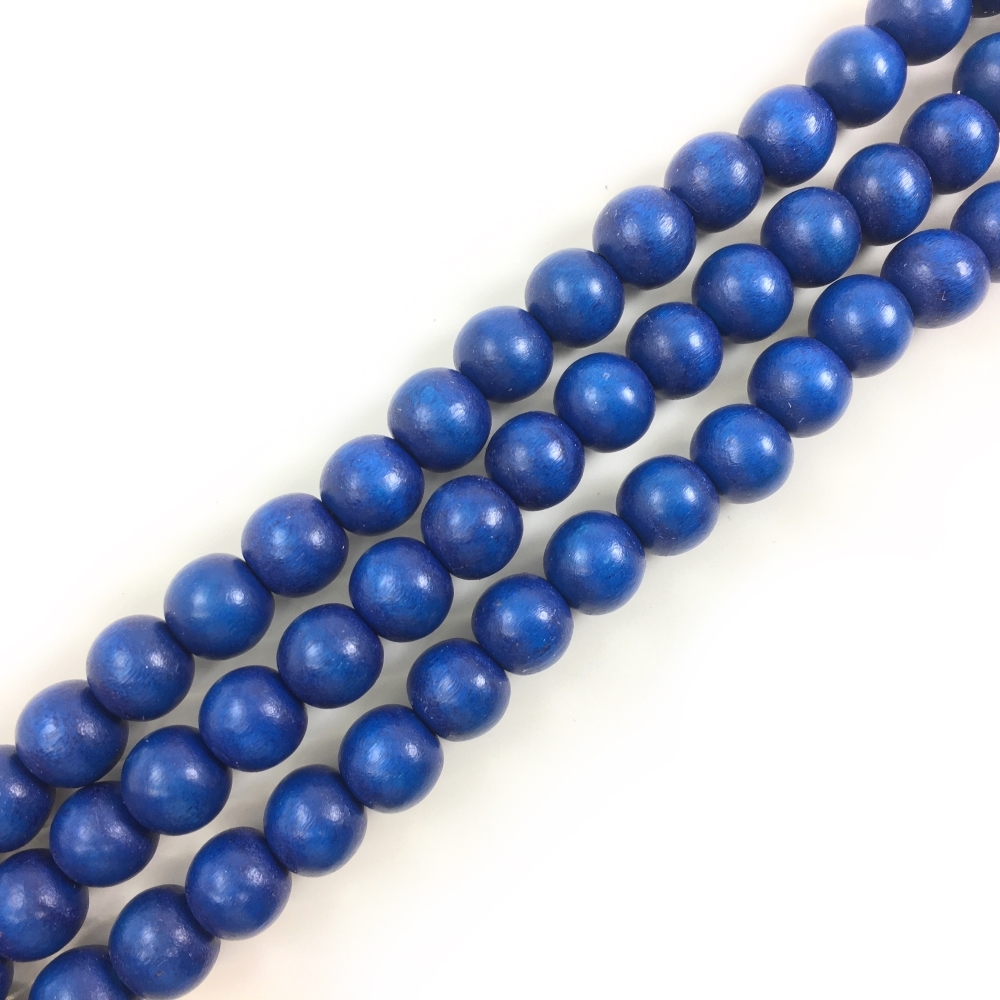 Wood Beads (Dyed Waxed) Dark Blue, Round 8mm (16