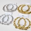Bamboo Style Hoop Earrings, 3.5