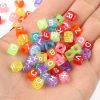 Alphabet Beads, Assorted Letters, 6mm Cube, Transparent Multicolor With White Letters (250 Pieces) 