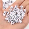 Alphabet Beads, Assorted Letters, 6mm Cube, White With Black Letters (250 Pieces) 