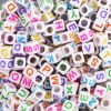 Alphabet Beads, Assorted Letters, 6mm Cube, White With Multicolor Letters (250 Pieces) 