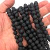 8mm Round, Natural Black Lava Beads, Volcanic Rock (16