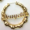 CUSTOM PERSONALIZED: Gold-Plated Bamboo Earrings with Customized Acrylic Script Text (Each Pair) 